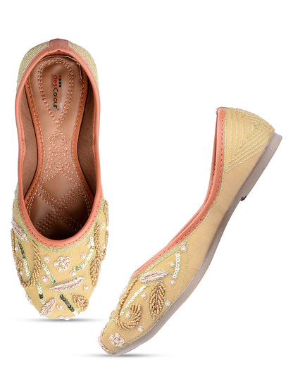 DESI COLOUR Women Gold-Toned Ethnic Mojaris Flats