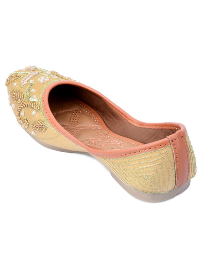 DESI COLOUR Women Gold-Toned Ethnic Mojaris Flats