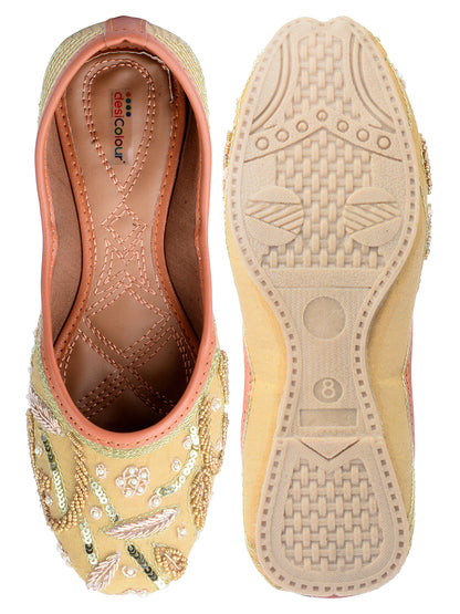 DESI COLOUR Women Gold-Toned Ethnic Mojaris Flats