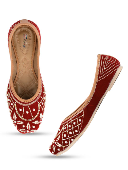 DESI COLOUR Women Red Ethnic Mojaris Flats