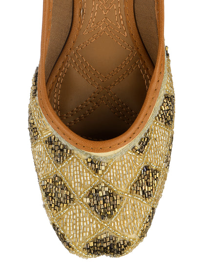 DESI COLOUR Women Copper-Toned Embellished Ethnic Mojaris Flats