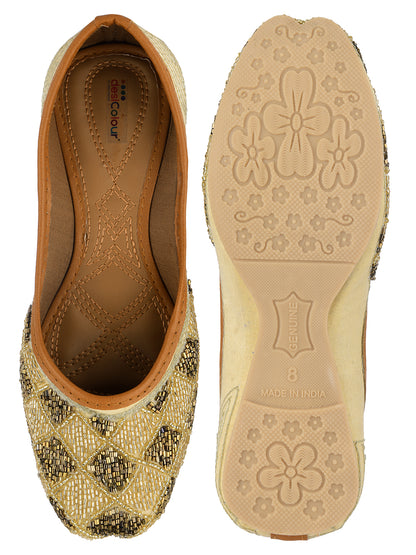 DESI COLOUR Women Copper-Toned Embellished Ethnic Mojaris Flats