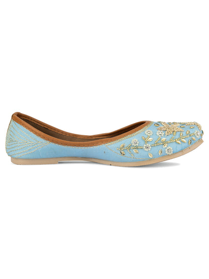 DESI COLOUR Women Blue  Gold Ethnic Embellished Handcrafted Mojaris