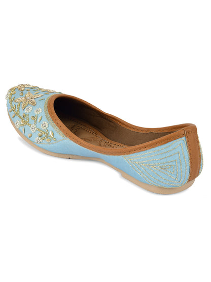 DESI COLOUR Women Blue  Gold Ethnic Embellished Handcrafted Mojaris