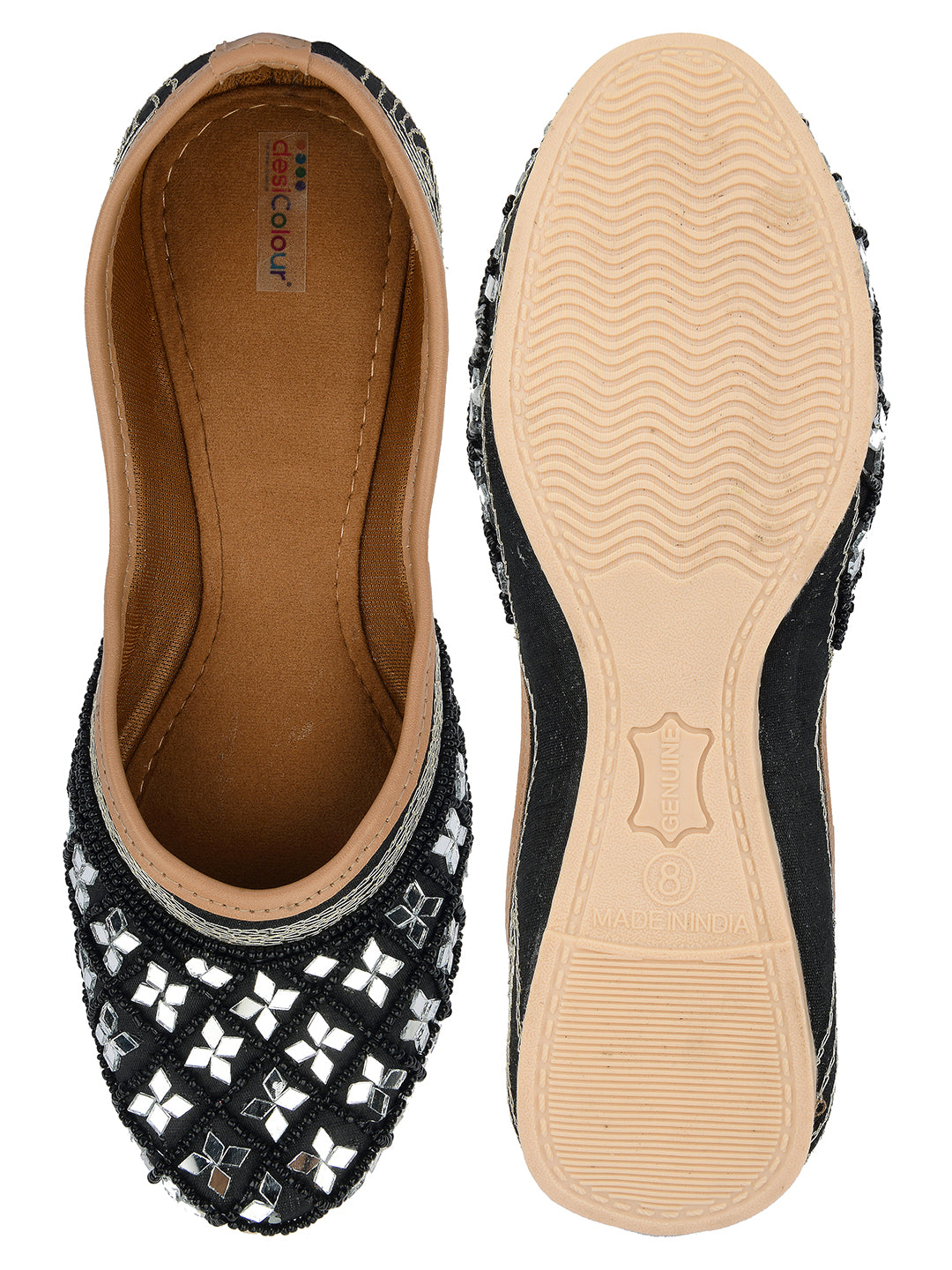 DESI COLOUR Women Black Embellished Ethnic Mojaris Flats