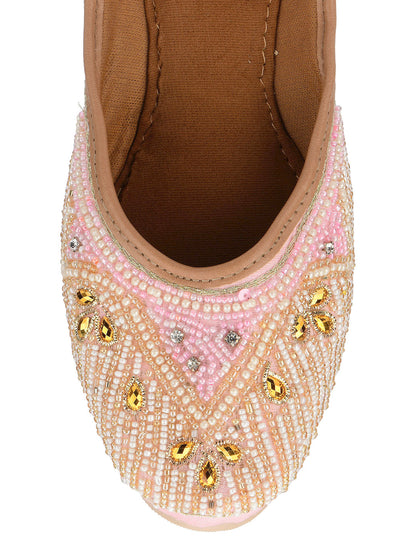 DESI COLOUR Women Pink Embellished Ethnic Mojaris