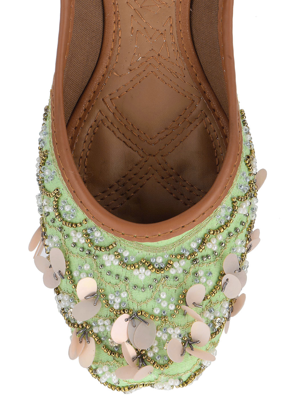 DESI COLOUR Women Sea Green Embellished Ethnic Mojaris Flats