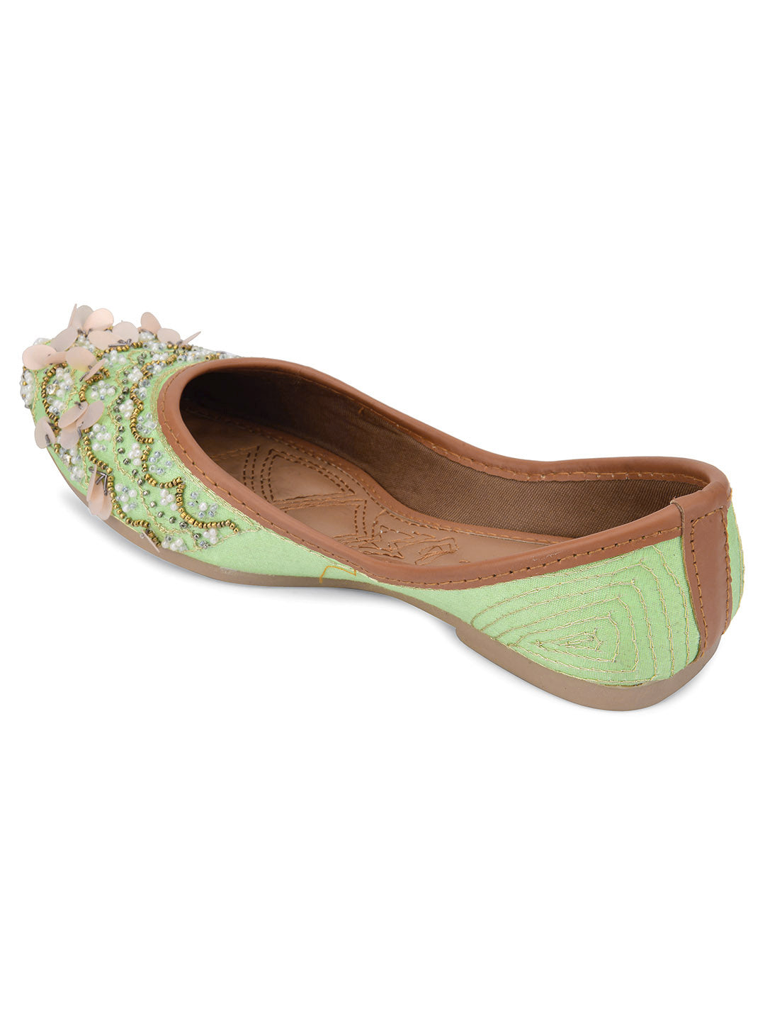 DESI COLOUR Women Sea Green Embellished Ethnic Mojaris Flats