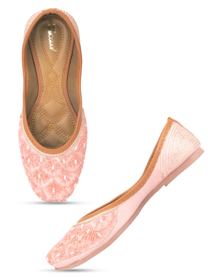 DESI COLOUR Women Peach-Coloured Embellished Ethnic Mojaris Flats