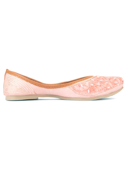 DESI COLOUR Women Peach-Coloured Embellished Ethnic Mojaris Flats