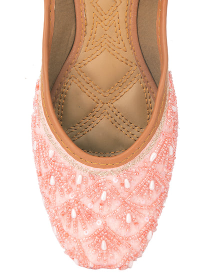 DESI COLOUR Women Peach-Coloured Embellished Ethnic Mojaris Flats