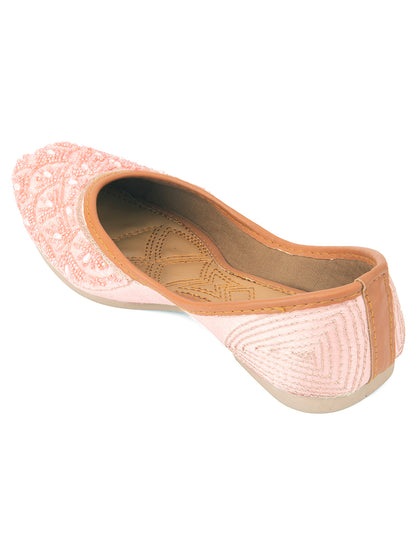 DESI COLOUR Women Peach-Coloured Embellished Ethnic Mojaris Flats