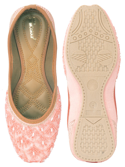 DESI COLOUR Women Peach-Coloured Embellished Ethnic Mojaris Flats