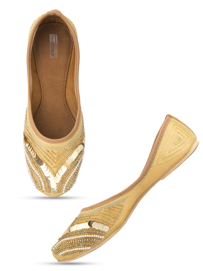 DESI COLOUR Women Gold-Toned Ethnic Mojaris Flats