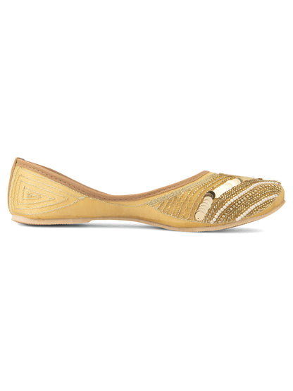 DESI COLOUR Women Gold-Toned Ethnic Mojaris Flats