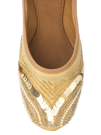 DESI COLOUR Women Gold-Toned Ethnic Mojaris Flats