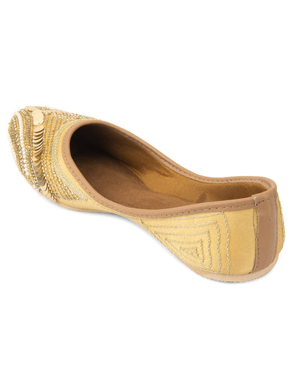 DESI COLOUR Women Gold-Toned Ethnic Mojaris Flats