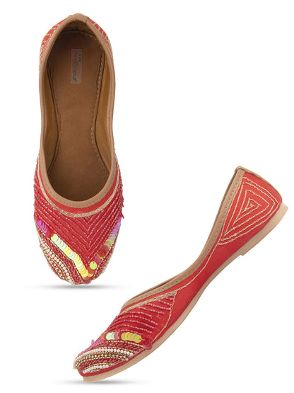 DESI COLOUR Women Red Ethnic Mojaris Flats