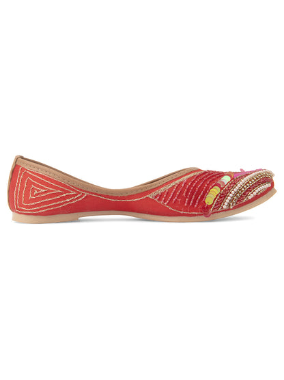 DESI COLOUR Women Red Ethnic Mojaris Flats