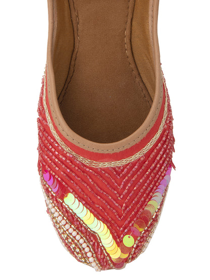 DESI COLOUR Women Red Ethnic Mojaris Flats