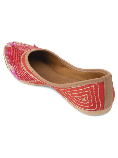 DESI COLOUR Women Red Ethnic Mojaris Flats