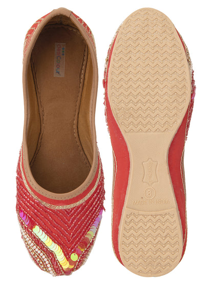 DESI COLOUR Women Red Ethnic Mojaris Flats