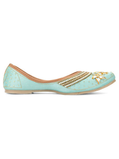 DESI COLOUR Women Turquoise Blue Ethnic Ballerinas