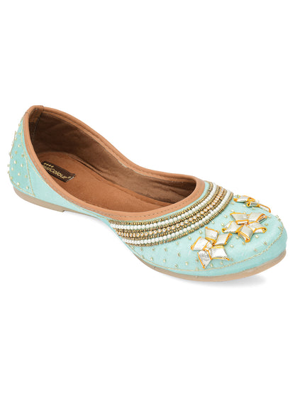 DESI COLOUR Women Turquoise Blue Ethnic Ballerinas