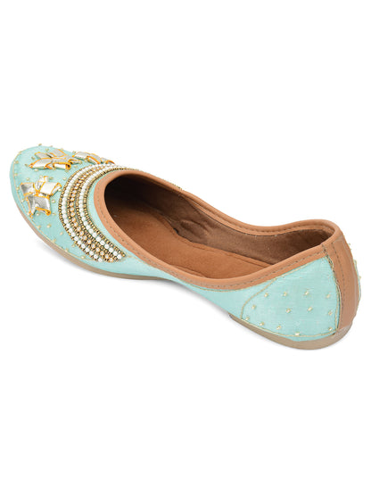 DESI COLOUR Women Turquoise Blue Ethnic Ballerinas