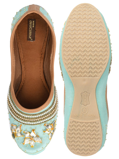 DESI COLOUR Women Turquoise Blue Ethnic Ballerinas