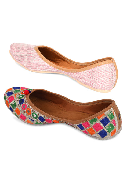 DESI COLOUR Women Pack Of 2 Embellished Mojaris Flats