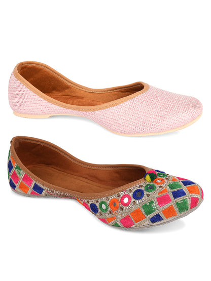 DESI COLOUR Women Pack Of 2 Embellished Mojaris Flats