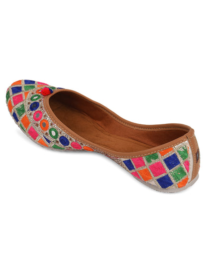 DESI COLOUR Women Multicoloured Embellished Mojaris