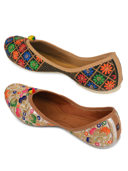 DESI COLOUR Women Multi Printed Mojaris Flats