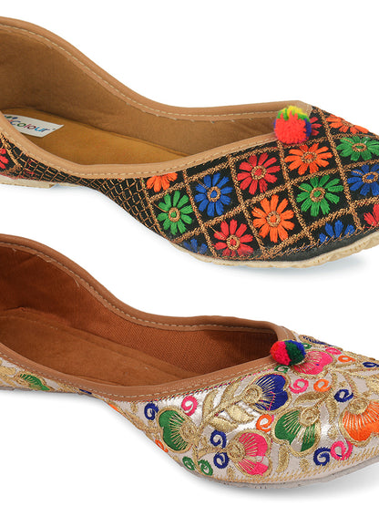 DESI COLOUR Women Multi Printed Mojaris Flats