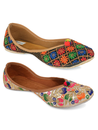 DESI COLOUR Women Multi Printed Mojaris Flats