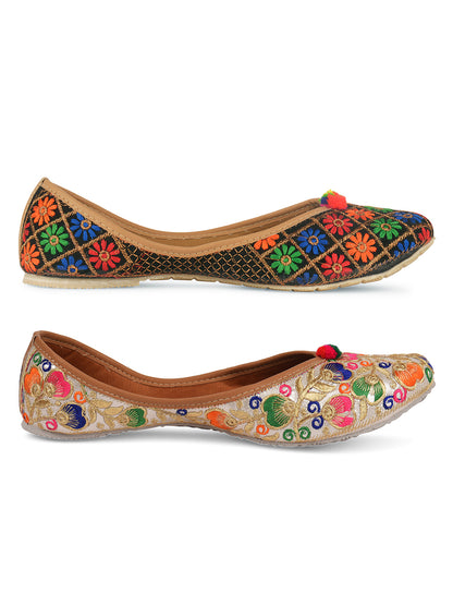 DESI COLOUR Women Multi Printed Mojaris Flats