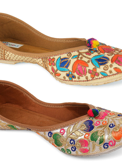 DESI COLOUR Women Multi Pack of 2 Embellished Leather Ethnic Mojaris