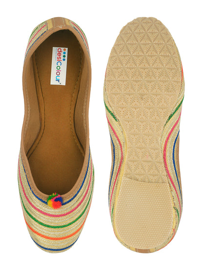 DESI COLOUR Women Pack Of 2 Beige Leather Ethnic Mojaris Flats