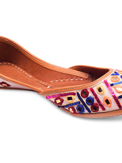 DESI COLOUR Women Blue  Pink Embellished Leather Mojaris