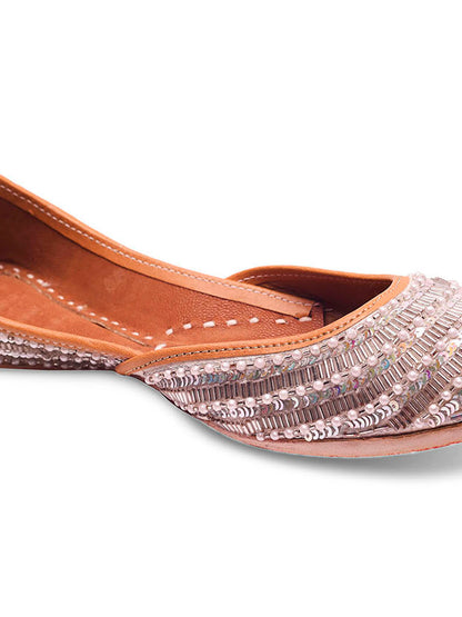 DESI COLOUR Women Pink Embellished Leather Mojaris