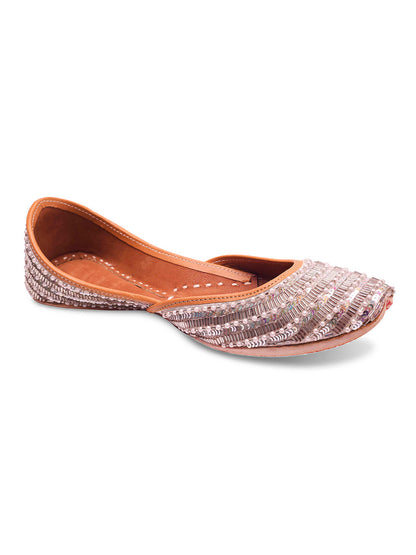 DESI COLOUR Women Pink Embellished Leather Mojaris