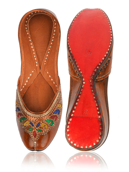 DESI COLOUR Women Red Embellished Leather Mojaris