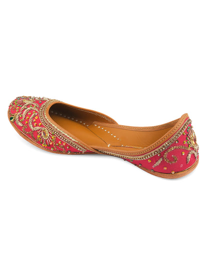 DESI COLOUR Women Turquoise Blue Embellished Leather Mojaris