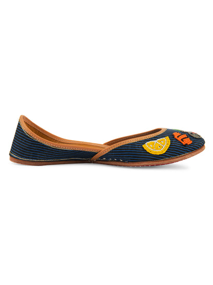 DESI COLOUR Women Blue Embellished Leather Ballerinas