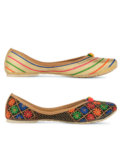 DESI COLOUR Women Multi Striped Ballerinas Flats