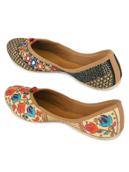 DESI COLOUR Women Multi Printed Mojaris Flats