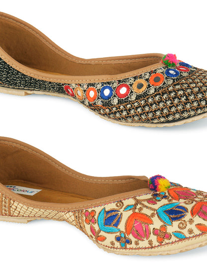 DESI COLOUR Women Multi Printed Mojaris Flats