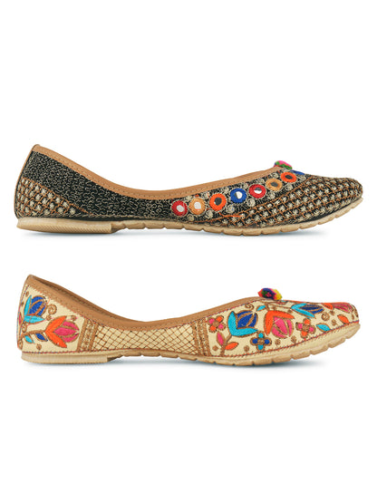 DESI COLOUR Women Multi Printed Mojaris Flats