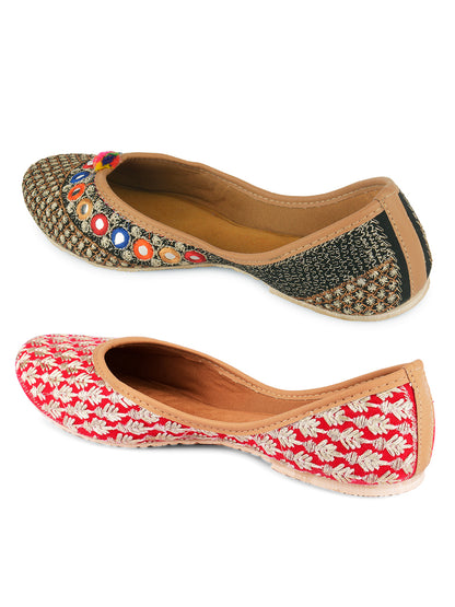 DESI COLOUR Women Multi Colourblocked Mojaris Flats